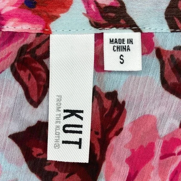 Kut from the Kloth Sheer Floral Long Sleeve V-Neck Button-Down Shirt - Picture 5 of 7